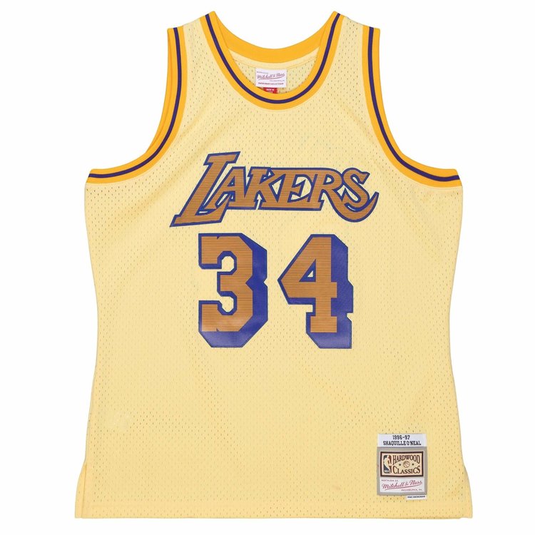 Mitchell and Ness LA Lakers Men's Mitchell & Ness 1996-97 Shaquille O'Neal #34 Space Knit Swingman Jersey Gold