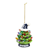 Evergreen Cowboys Ceramic 4" LED Ceramic Christmas Tree Ornament With Team Hat