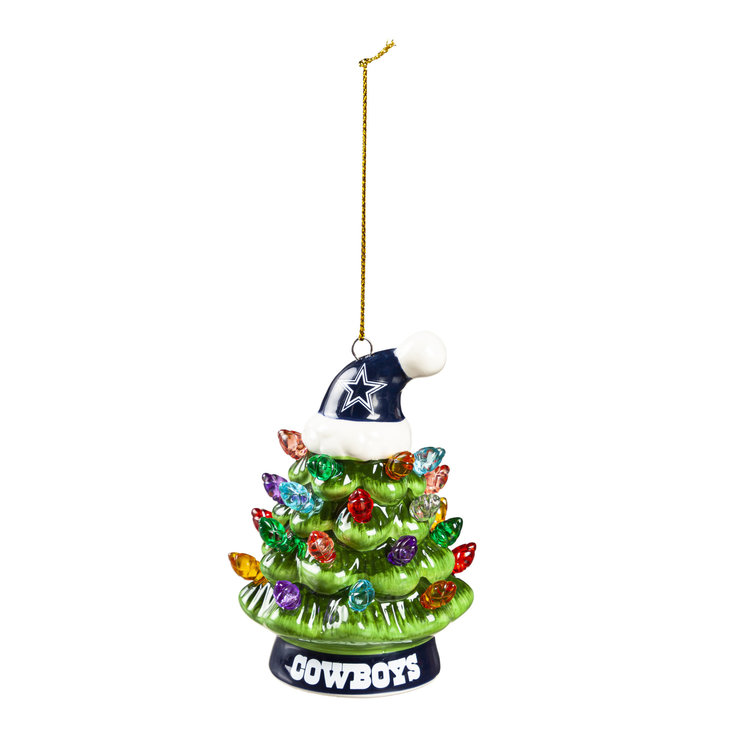 Evergreen Cowboys Ceramic 4" LED Ceramic Christmas Tree Ornament With Team Hat