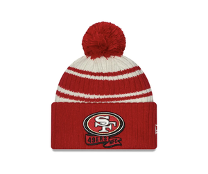 SAN FRANCISCO 49ERS 2022 NEW ERA ON FIELD SIDELINE BEANIE WITH POM