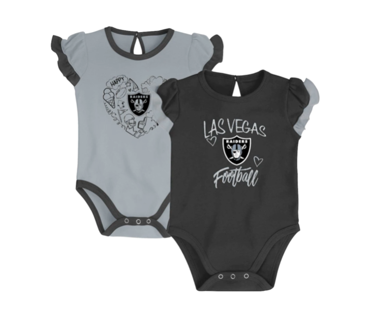 NFL Raiders Newborn Girl Too Much Love 2-Piece Creeper Set