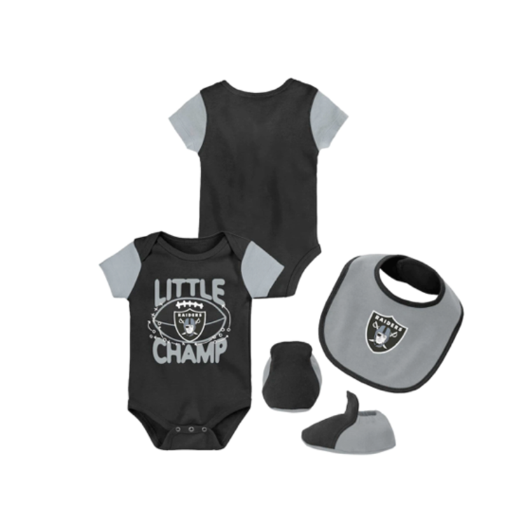 NFL Raiders Newborn Little Champ Creeper Bib & Bootie Set
