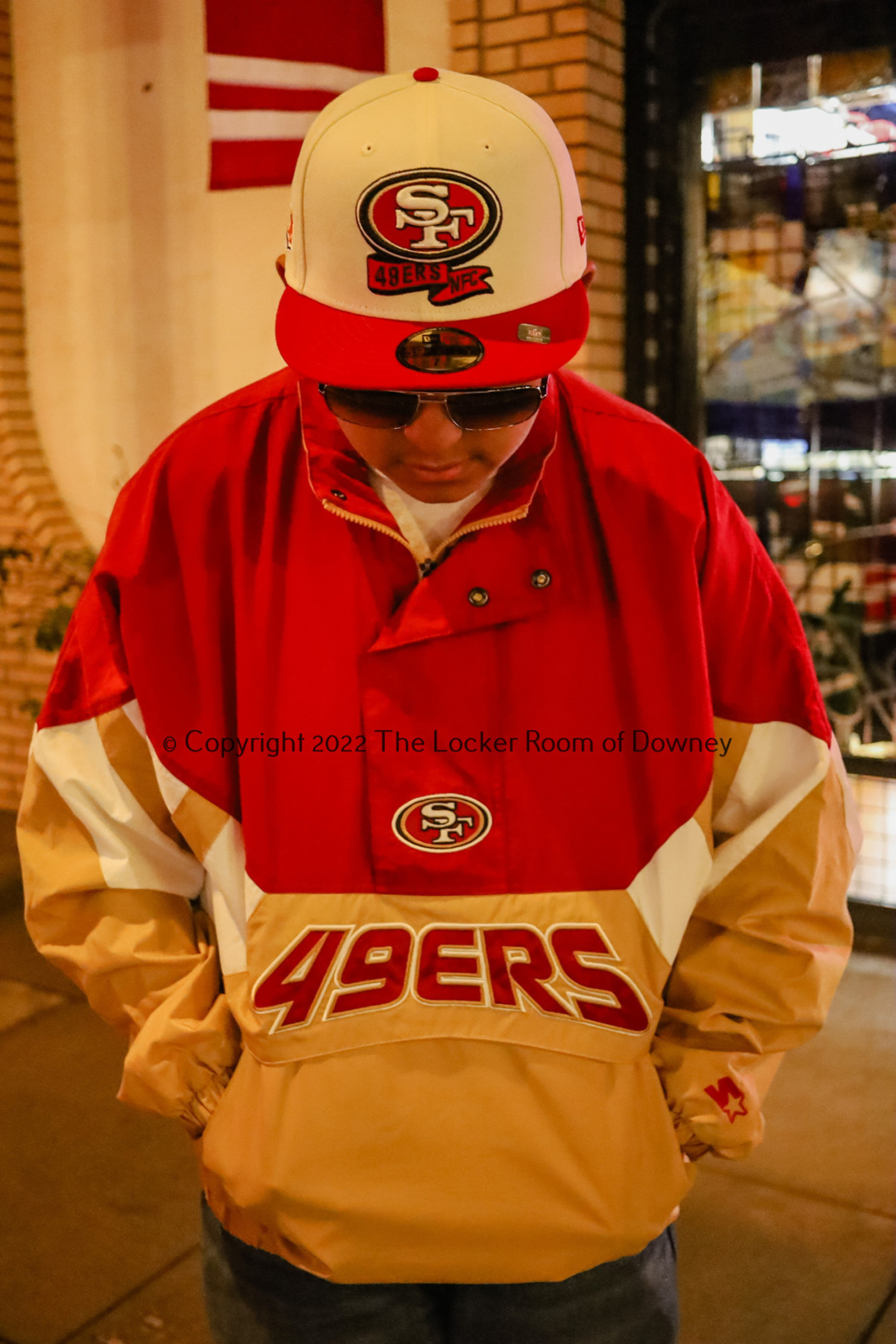 49ers NE M Red Nylon Varsity Snap Button Jacket - The Locker Room of Downey