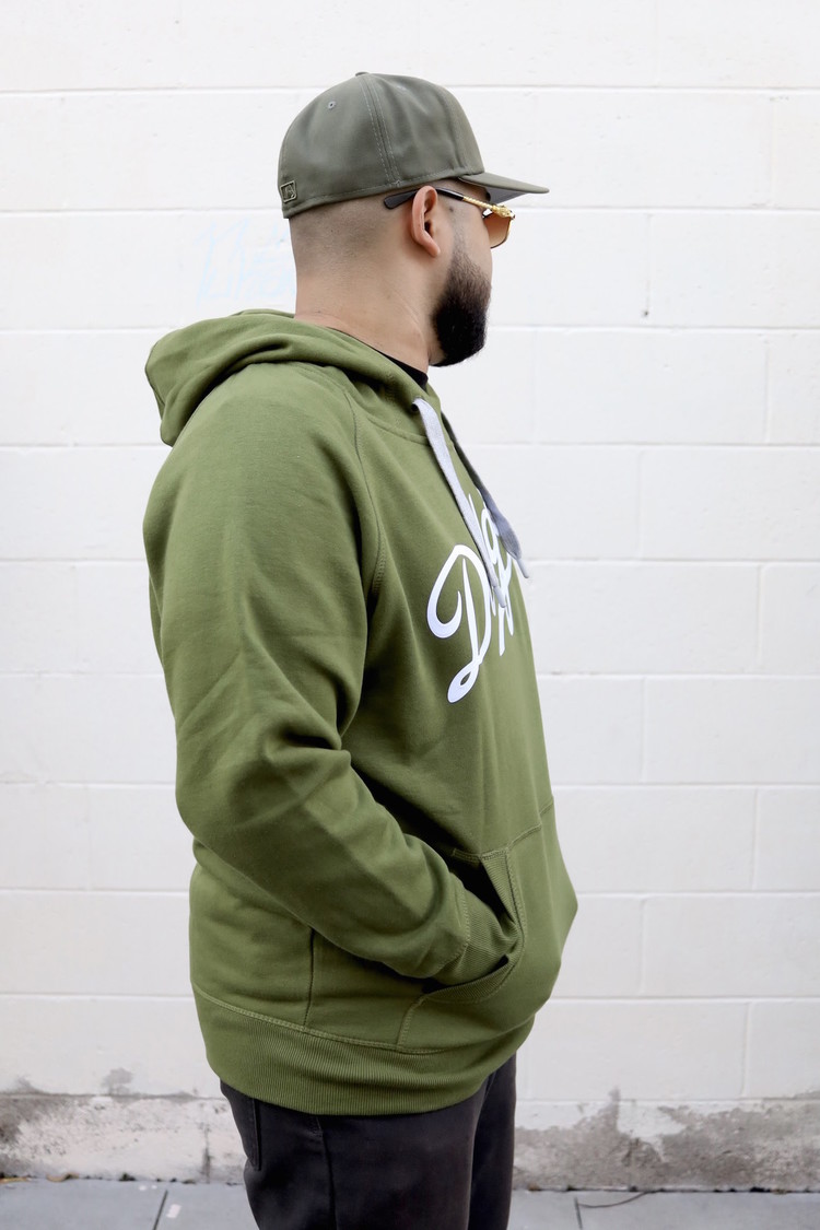 Antigua LA Dodgers Olive Pullover Hoodie Wordmark