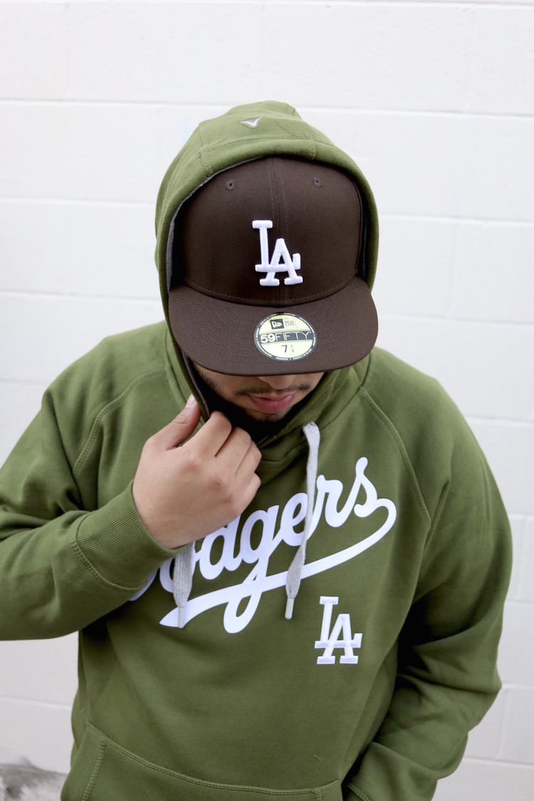 Antigua LA Dodgers Olive Pullover Hoodie Wordmark