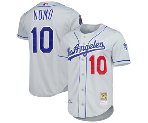Mitchell and Ness LA Dodgers Men's Mitchell & Ness Authentic 2002 Hideo  Nomo #10 Jersey Gray Road