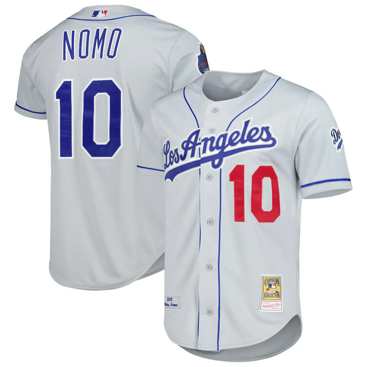 Mitchell and Ness LA Dodgers Men's Mitchell & Ness Authentic 2002 Hideo Nomo #10 Jersey Gray Road
