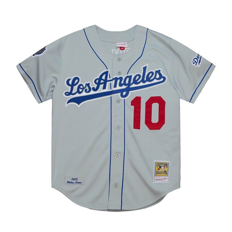Mitchell and Ness LA Dodgers Men's Mitchell & Ness Authentic 2002 Hideo Nomo #10 Jersey Gray Road