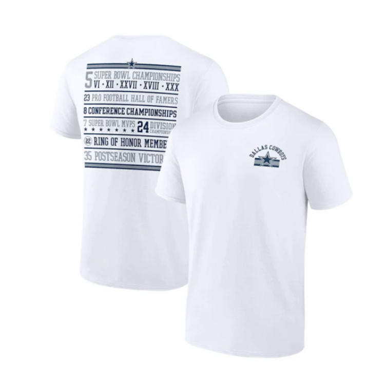Fanatics Cowboys 2023 White Stats S/S Tee