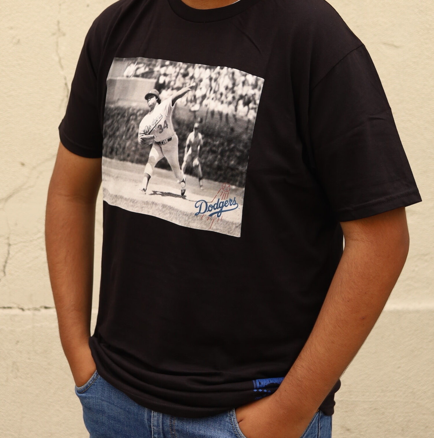 Mitchell and Ness LA Dodgers M&N BW Photo Black T-Shirt