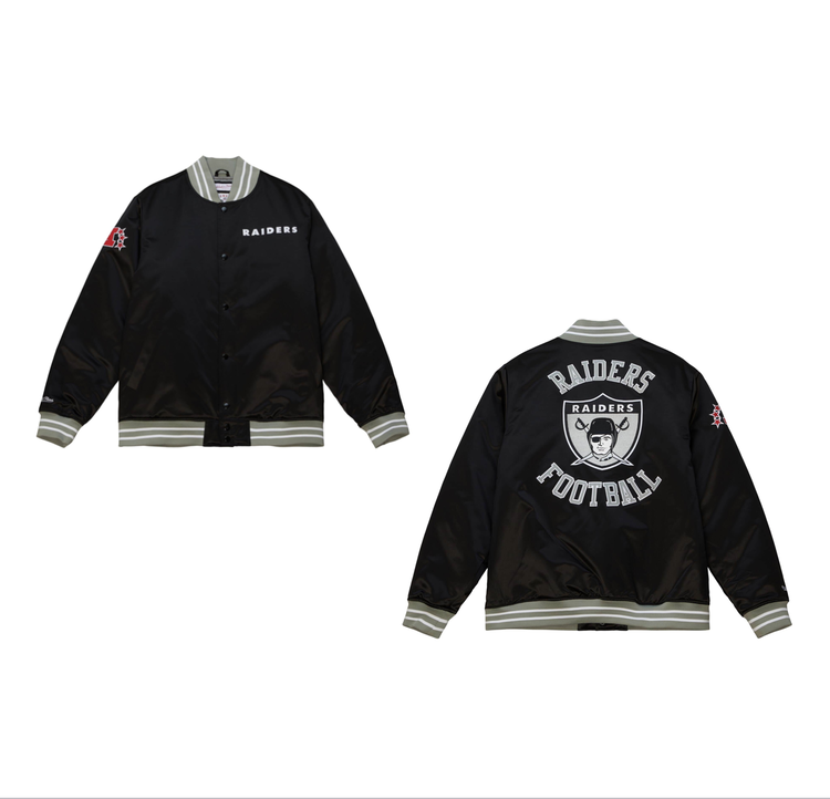 Mitchell and Ness Raiders M&N Heavyweight Satin Snap Button Jacket Black