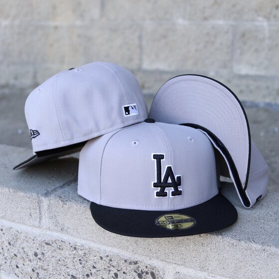 LA Rams C New Era Script Fitted 5950 Black White - The Locker Room of Downey