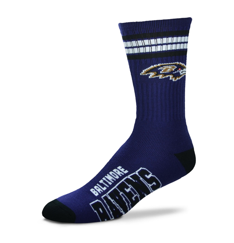 For Bare Feet Sportswear NFL Men's 4 Stripe Deuce Socks Ravens Large