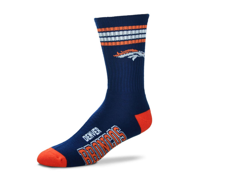 For Bare Feet Sportswear NFL Men's 4 Stripe Deuce Socks Broncos Large