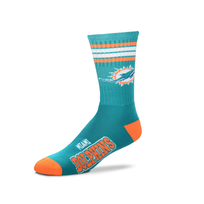 For Bare Feet Sportswear NFL Men's 4 Stripe Deuce Socks Dolphins Large