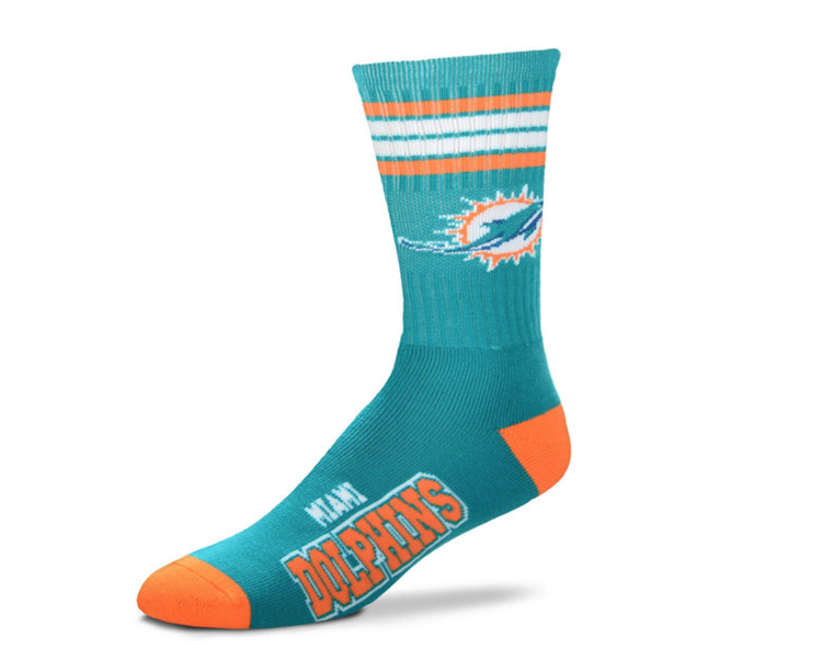 For Bare Feet Sportswear NFL Men's 4 Stripe Deuce Socks Dolphins Large