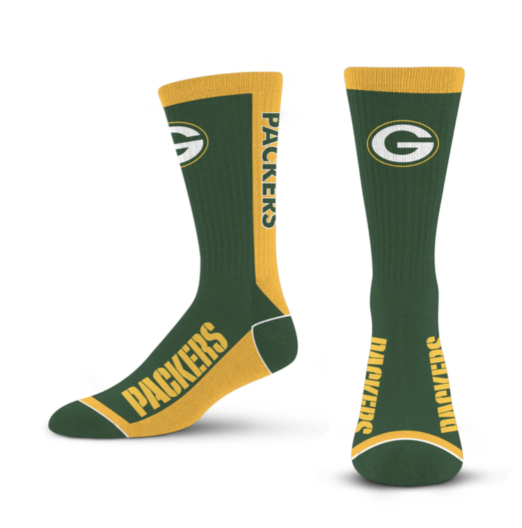 For Bare Feet Sportswear NFL Men's MVP Socks Green Bay Packers Large