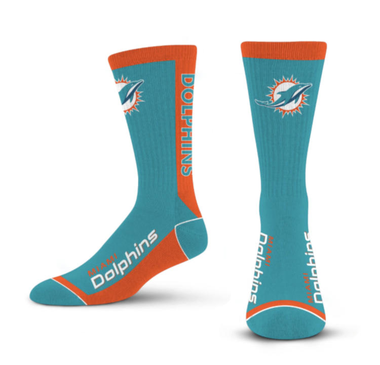 For Bare Feet Sportswear NFL Men's MVP Socks Miami Dolphins Large