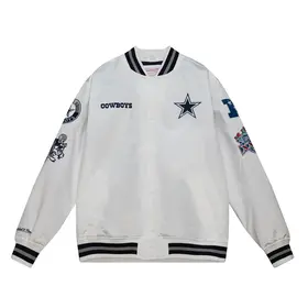 SF 49ers M&N Special Script Heavyweight Satin Jacket Royal White - The  Locker Room of Downey