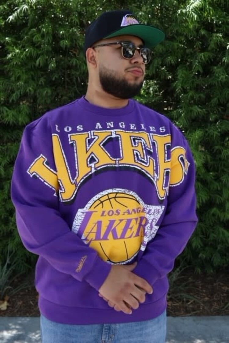Mitchell and Ness LA Lakers Mitchell & Ness Fashion Fleece Crew Sweater Purple