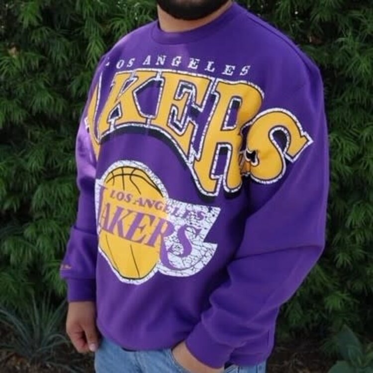 Mitchell and Ness LA Lakers Mitchell & Ness Fashion Fleece Crew Sweater Purple