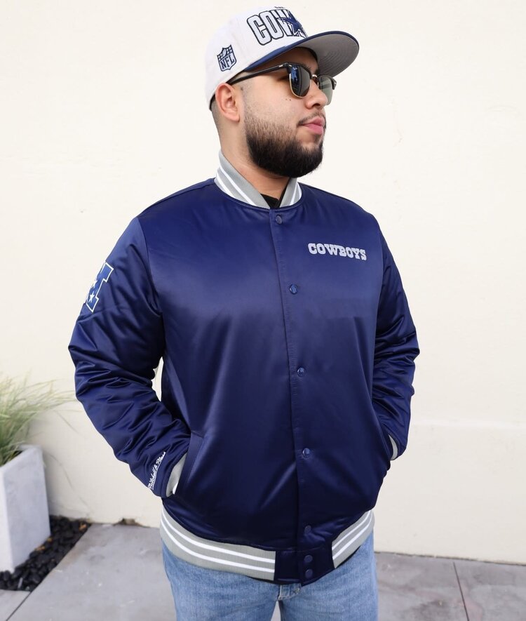 Mitchell and Ness Cowboys Men's M&N Heavyweight Satin Button Down Jacket Navy