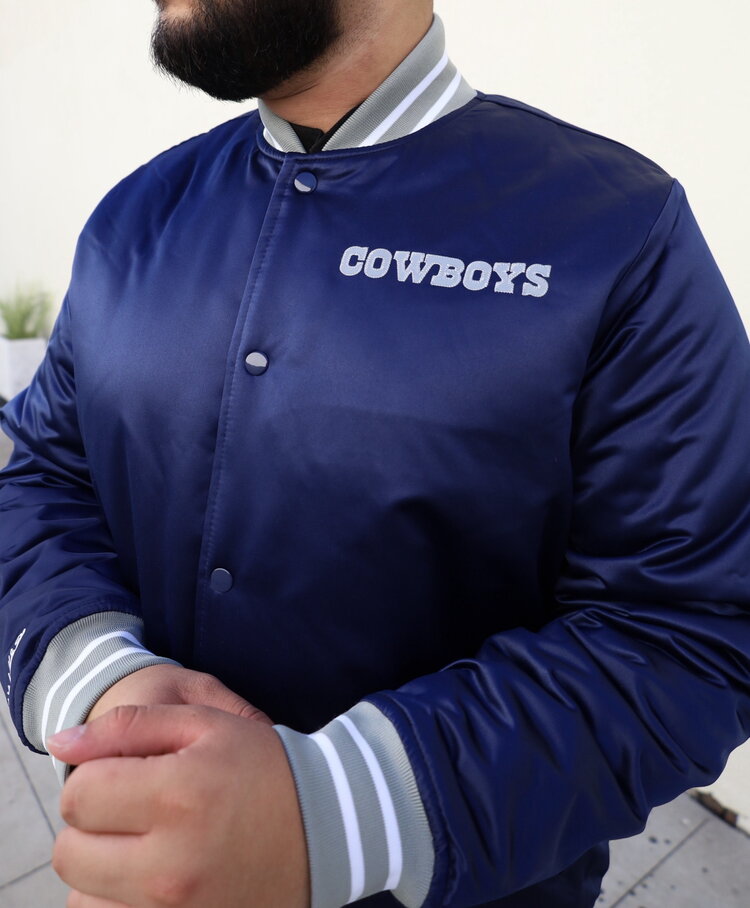 Mitchell and Ness Cowboys Men's M&N Heavyweight Satin Button Down Jacket Navy