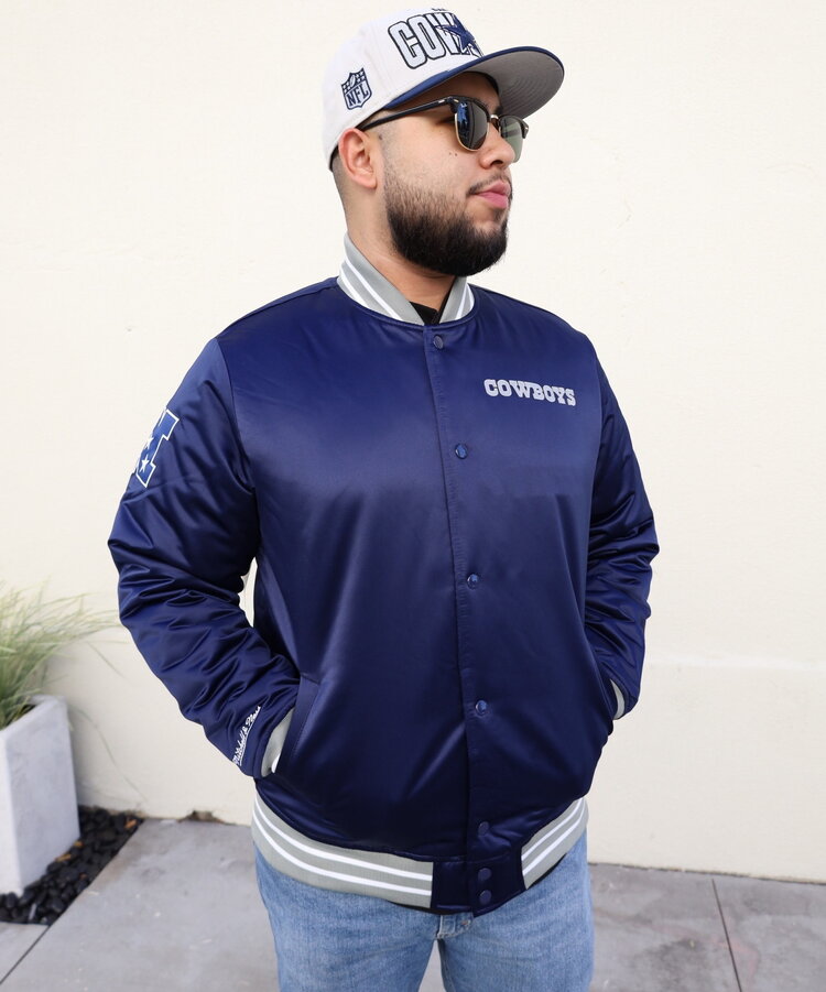 Mitchell and Ness Cowboys Men's M&N Heavyweight Satin Button Down Jacket Navy