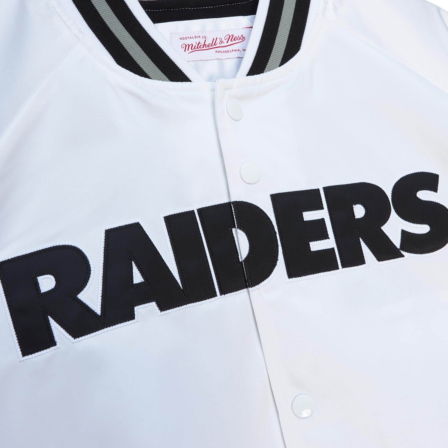 Raiders Mitchell & Ness Lightweight Satin Jacket White - The
