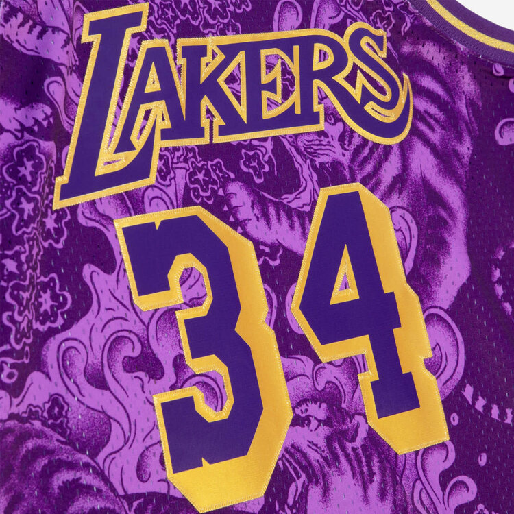 Mitchell and Ness LA Lakers Men's M&N 1996-97 Shaquille O'Neal #34 CNY Asian Heritage Swingman Jersey
