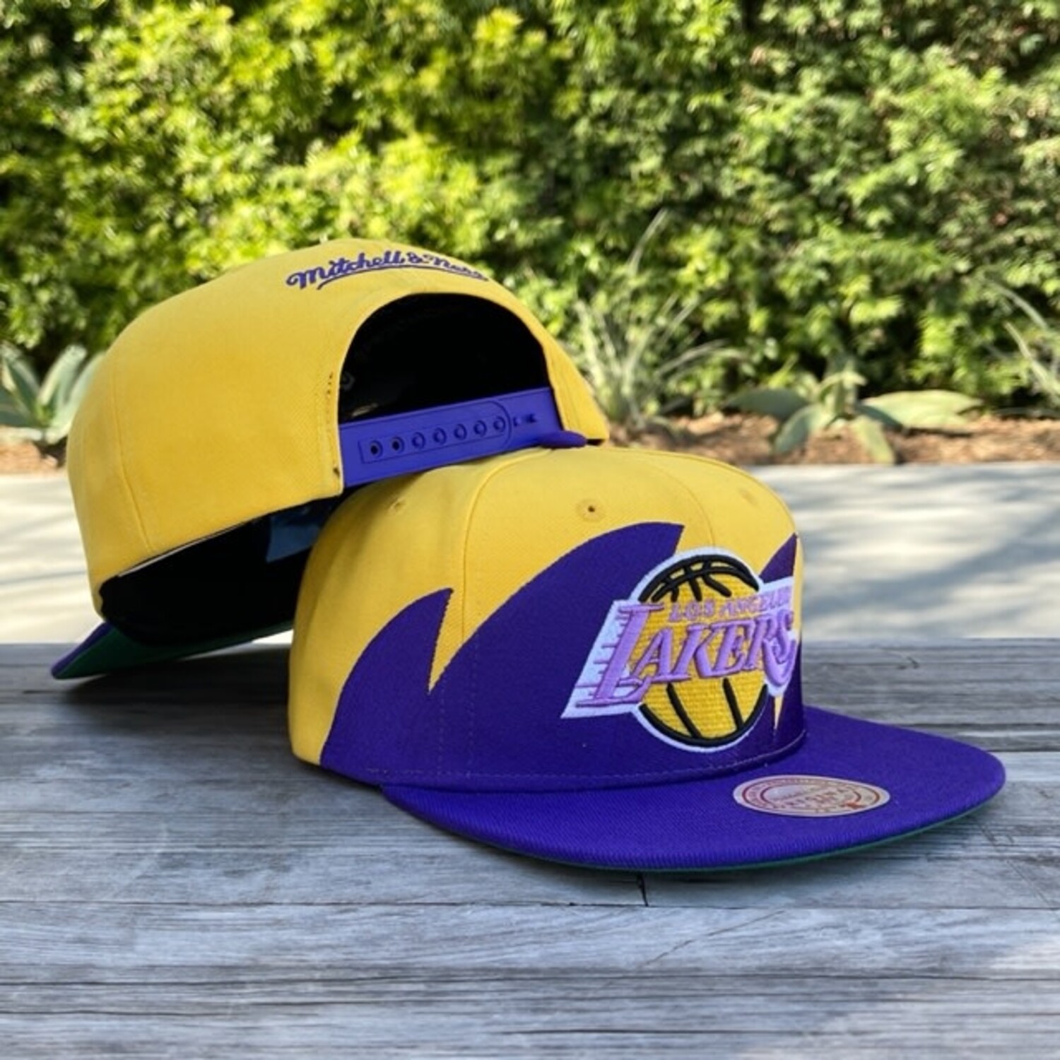 NBA LAs Lakers M&N Yellow Purple Sharktooth Snapback - The Locker