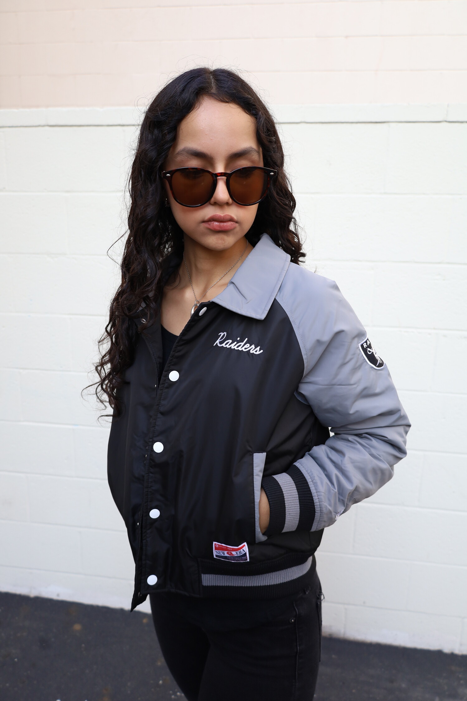 Raiders Women's NE Black/Gray Button Snap Jacket - The Locker Room