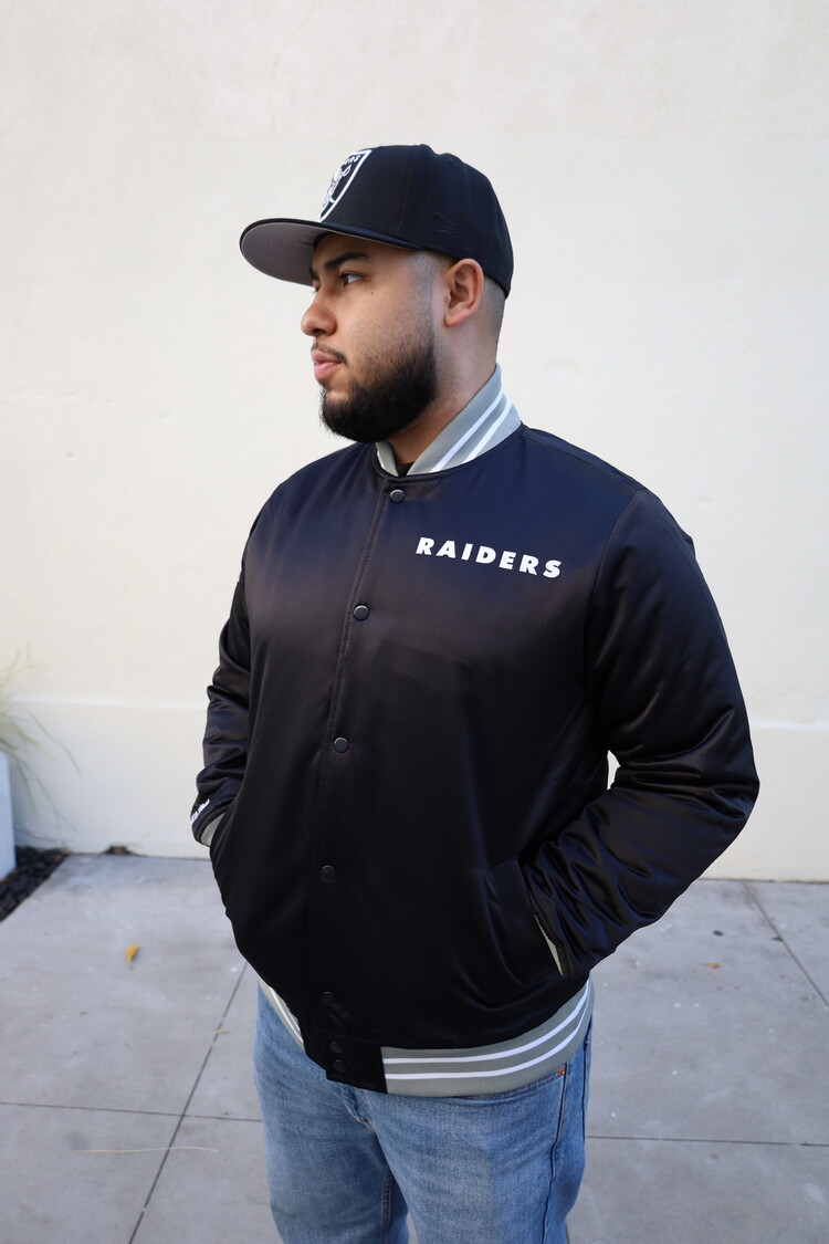 Mitchell and Ness Raiders M&N Heavyweight Satin Snap Button Jacket Black