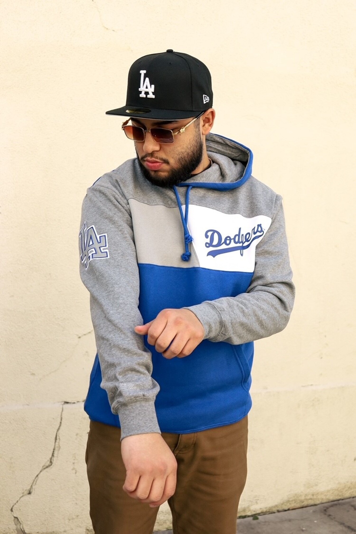 LA Dodgers Mitchell & Ness Color Blocked Fleece P/O Hoodie - The