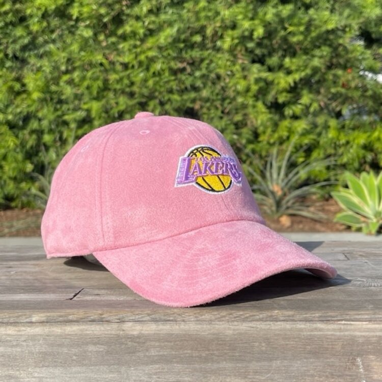 Mitchell and Ness Lakers M&N Suede Dad Strapback Pink