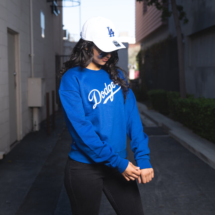 Antigua LA Dodgers Women's Wordmark Royal Crew Sweater