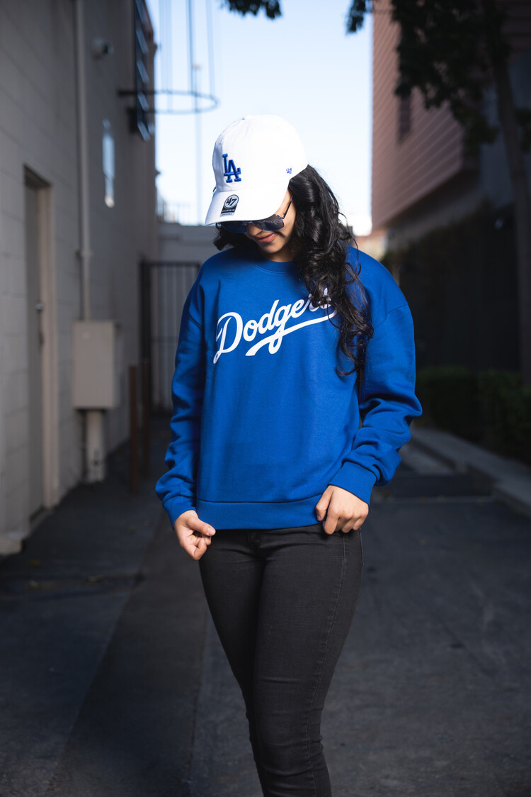 Antigua LA Dodgers Women's Wordmark Royal Crew Sweater