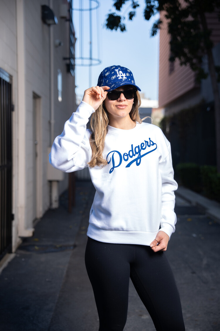 Antigua LA Dodgers Women's Wordmark White Crew Sweater