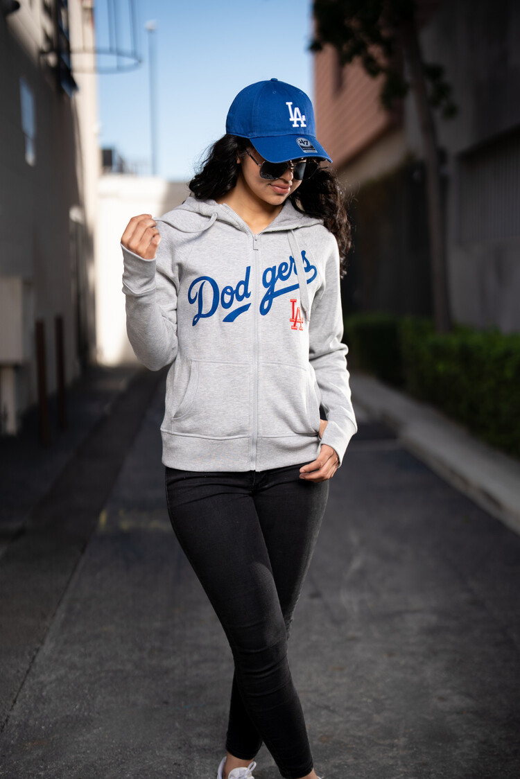 Antigua LA Dodgers Women's Wordmark Gray Full Zip Hoodie