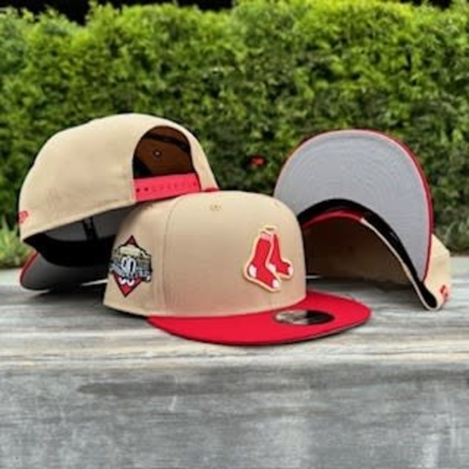Boston Khaki/Red Socks Logo 90th Fenway 950 Snapback - The Locker 