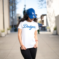 G-III LA Dodgers W GIII Endzone White Crew Wordmark