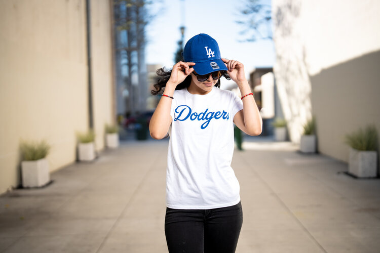 G-III LA Dodgers W GIII Endzone White Crew Wordmark