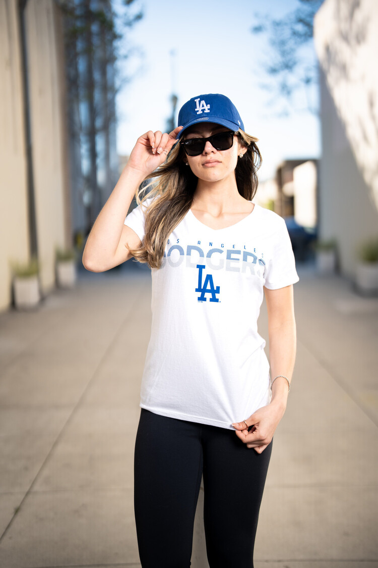 G-III LA Dodgers W GIII Fair Catch White V-Neck Block+LA