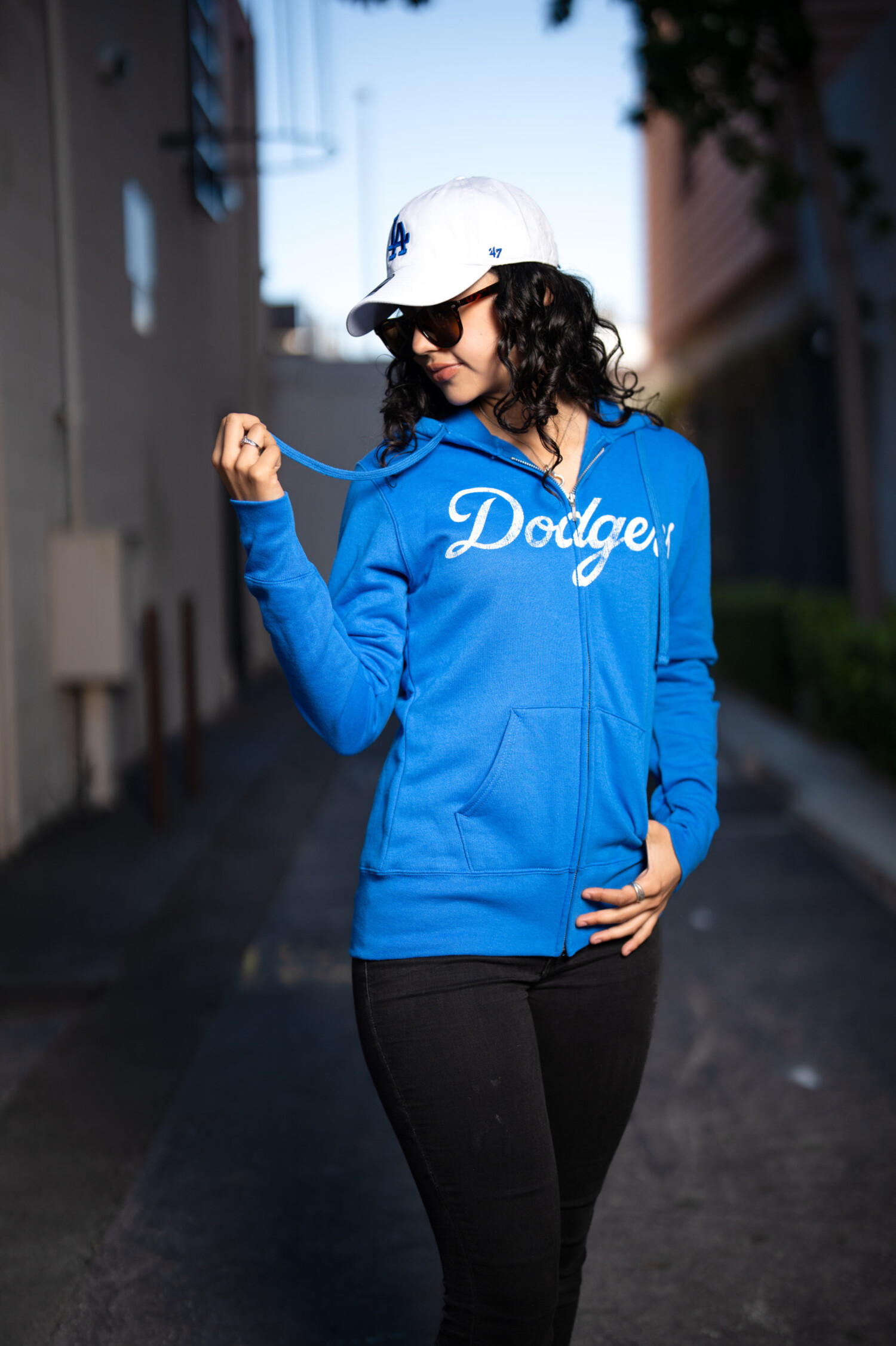 Dodgers W Wild Cat F/Z Hoodie Royal Wordmark - The Locker Room of