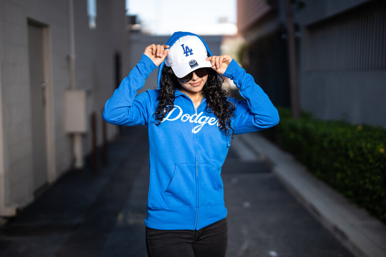 G-III Dodgers W Wild Cat F/Z Hoodie Royal Wordmark