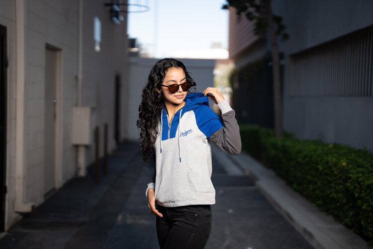 Antigua LA W Jackpot 1/4-Zip GR/BL Hood