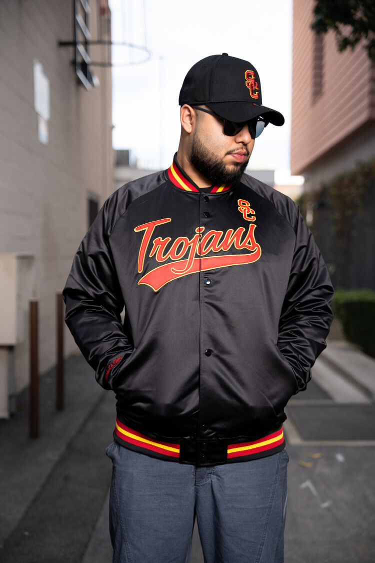 Mitchell and Ness USC Trojans Script M&N Lightweight Satin Jacket Black