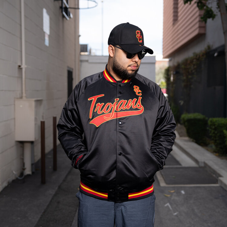 Mitchell and Ness USC Trojans Script M&N Lightweight Satin Jacket Black