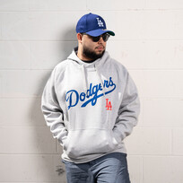 Antigua LA Dodgers Pullover Hoodie Heather Gray w/Red LA