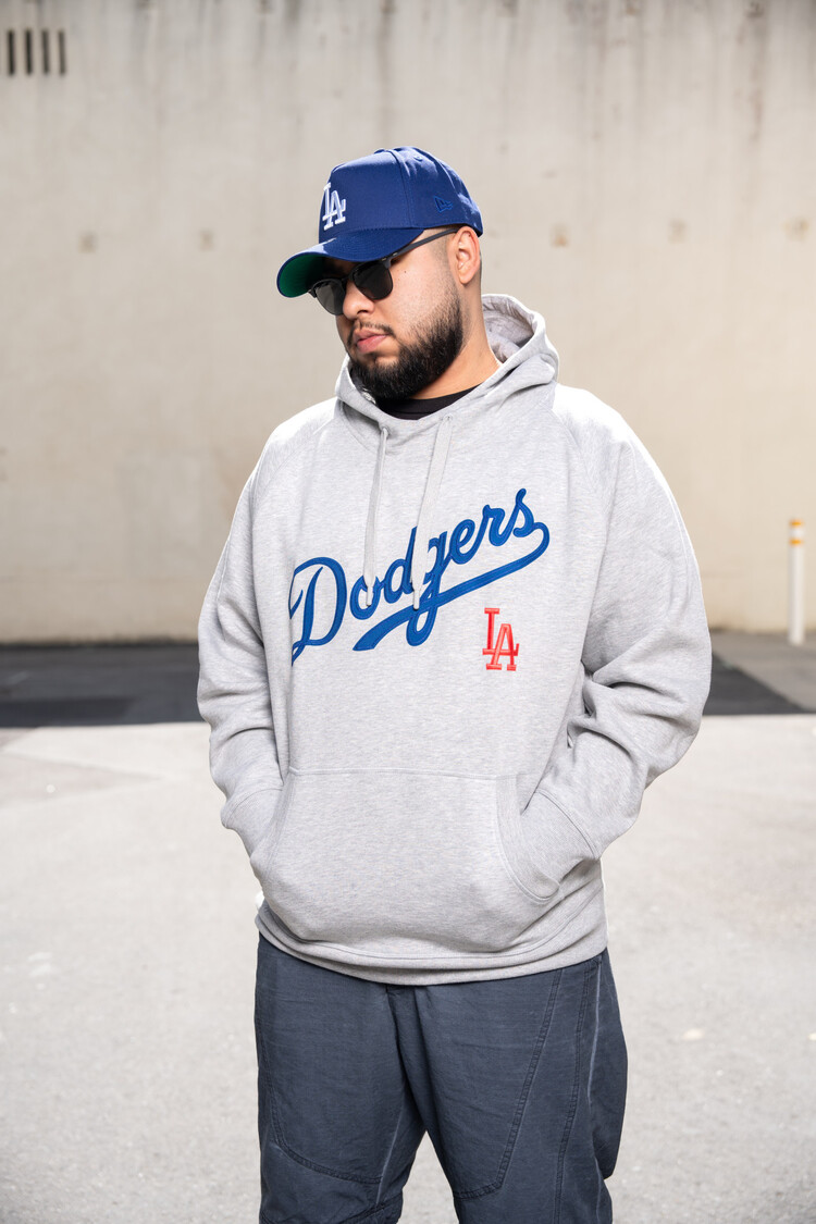 Antigua LA Dodgers Pullover Hoodie Heather Gray w/Red LA